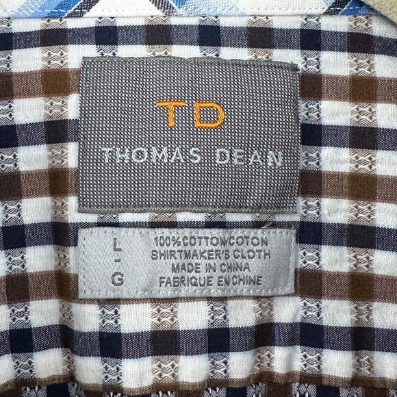 Thomas Dean Long Sleeve Multicolor Checkered Pattern Button Up Dress Shirt Large - Picture 3 of 6